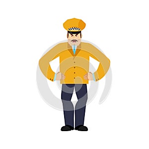 Taxi driver angry. Cabbie evil. Cabdriver aggressive. Vector illustration
