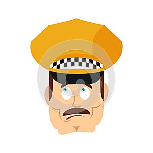 Taxi driver confused emoji oops. Cabbie perplexed emotions. Cabdriver surprise. Vector illustration photo