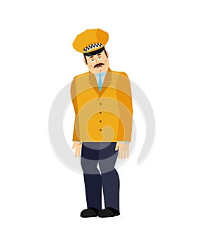 Taxi driver sad. Cabbie sorrowful. Cabdriver dull. Vector illustration photo