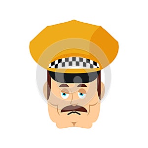 Taxi driver sad emoji. Cabbie sorrowful emotions. Cabdriver dull. Vector illustration