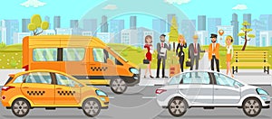 Taxi and Driver Services. Vector Flat Illustration