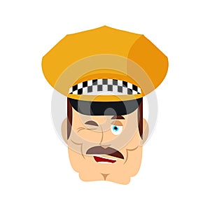 Taxi driver winks emoji. Cabbie happy emotions avatar. Cabdriver Vector illustration photo