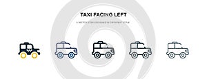 Taxi facing left icon in different style vector illustration. two colored and black taxi facing left vector icons designed in