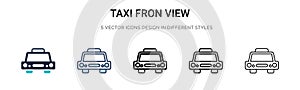 Taxi fron view icon in filled, thin line, outline and stroke style. Vector illustration of two colored and black taxi fron view