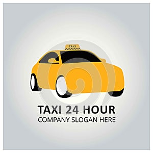 Taxi Icon. Taxi Service. 24 Hour Serrvice. Taxi Car. White and G