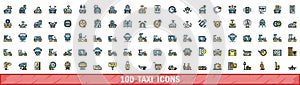 100 taxi icons set, color line style photo