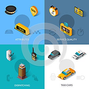 Taxi isometric 4 flat icons square