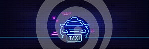 Taxi line icon. Cab public transport sign. Neon light glow effect. Vector