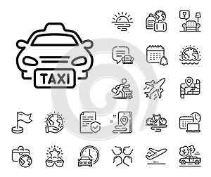 Taxi line icon. Cab public transport sign. Plane jet, travel map and baggage claim. Vector