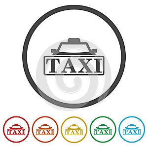 Taxi logo icon. Set icons in color circle buttons