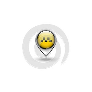 Taxi logo transport location 3D pin, city position cab navigation emblem