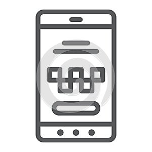 Taxi mobile app line icon, taxi and service, smartphone sign, vector graphics, a linear pattern on a white background.