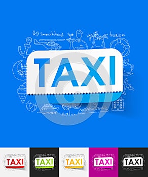 Taxi paper sticker with hand drawn elements