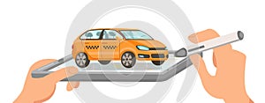 Taxi Prototype Flat Vector Cartoon Illustration