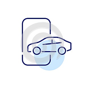 Taxi, rent or car sharing app. Smartphone and side view of car. Pixel perfect, editable stroke