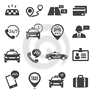 Taxi service black glyph vector icons set