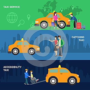 Taxi service catching accessibility helping icon banner set