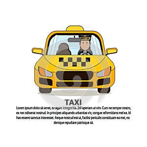 Taxi Service Icon Yellow Cab Automobile Car Over Background With Copy Space