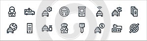 taxi service line icons. linear set. quality vector line set such as no smoking, fare, taxi driver, taxi,  , repair, ticket office