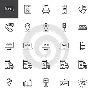 Taxi service line icons set