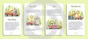 Taxi service mobile application banner set. Yellow taxi car. Automobile