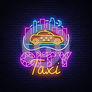 Taxi Service neon sign vector design template. City Taxi neon logo concept, light banner design element colorful modern