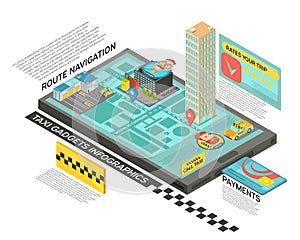 Taxi Service Online Isometric Infographics