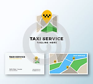 Taxi Service Point Abstract Vector App Icon or Logo and Business Card Template. Pin Location on the Map Symbol with