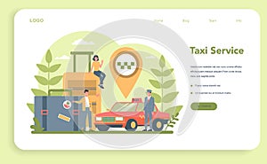 Taxi service web banner or landing page. Yellow taxi car. Automobile