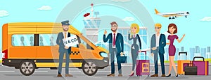 Taxi Services in Airport. Vector Flat Illustration