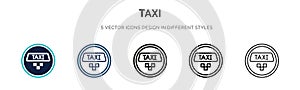 Taxi sign icon in filled, thin line, outline and stroke style. Vector illustration of two colored and black taxi sign vector icons