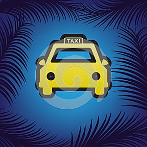 Taxi sign illustration. Vector. Golden icon with black contour a