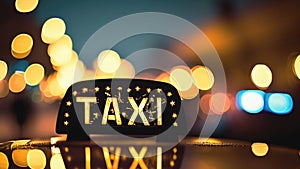 Taxi sign. Night city. Generative AI