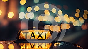 Taxi sign. Night city. Generative AI