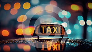 Taxi sign. Night city. Generative AI