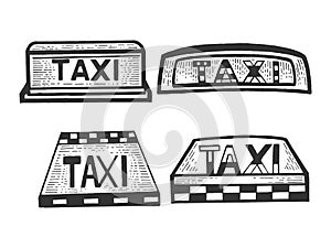 Taxi sign top light box set sketch engraving