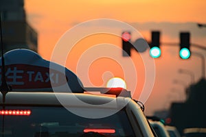 A taxi in sunset