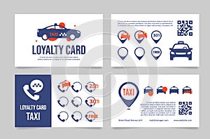 Taxi transportation service loyalty card template set vector illustration. City travel bonus collect