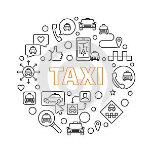 Taxi vector concept round illustration in thin line style