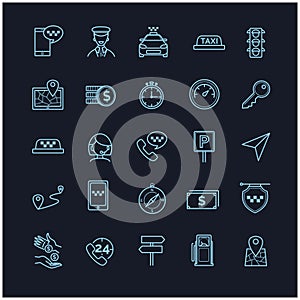 Taxi vector icons set on a black background