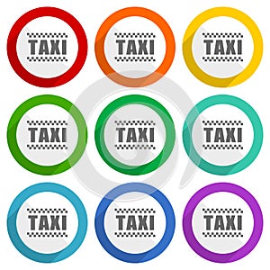 Taxi vector icons, set of colorful flat design buttons for webdesign and mobile applications