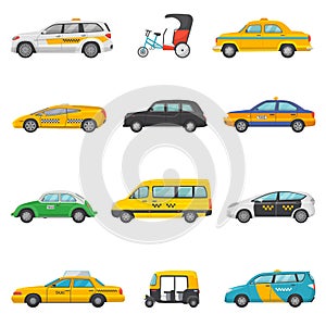 Taxi vector taxicab transport and yellow car transportation illustration set of city cab auto on taxi-rank and taxi photo