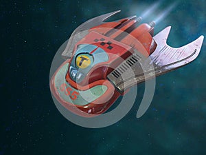 The taxi is on the way. Space ship-taxi. 3d illustration.