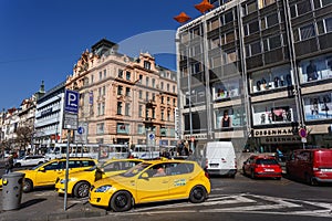 Taxi on Wenceslas square, Prague, Czech Republic