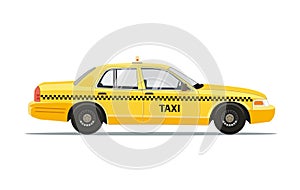 Taxi Yellow Car Cab Isolated on white background. Vector Illustration.