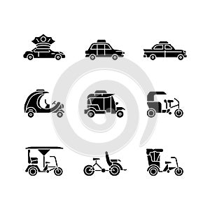 Taxicab types black glyph icons set on white space