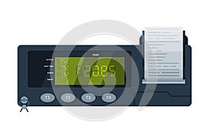 Taximeter Device, Calculating Equipment for Taxi Car, Measurement Appliance with Buttons and Price on Screen Vector