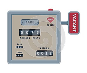 Taximeter Device Calculating Equipment, Taxi Car Measurement Appliance Vector Illustration on White Background