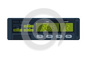 Taximeter Device, Calculating Equipment for Taxicab, Measurement Appliance with Buttons and Screen Vector Illustration