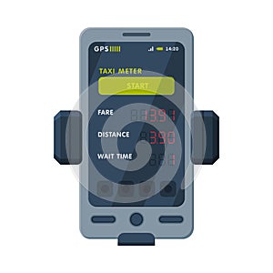 Taximeter Device, Modern Electronic Measurement Appliance for Taxi Car Vector Illustration on White Background